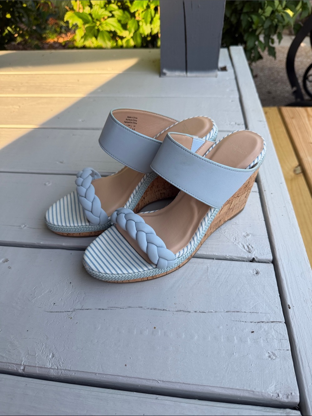 Draper James Powder Blue Braided Strap Cork Wedge Sandals